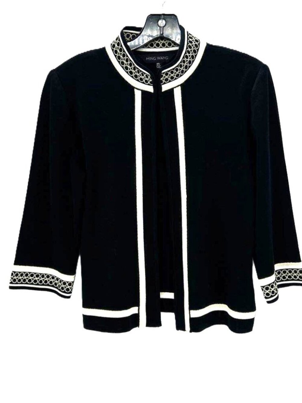 Ming Wang Black/Yellow/White Cardigan 1 clip front Size PS